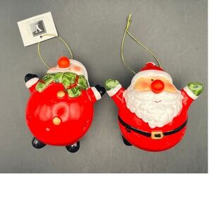 Light Up Christmas Ornaments Santa Snowman Untested Decoration Ceramic‎ Set of 2